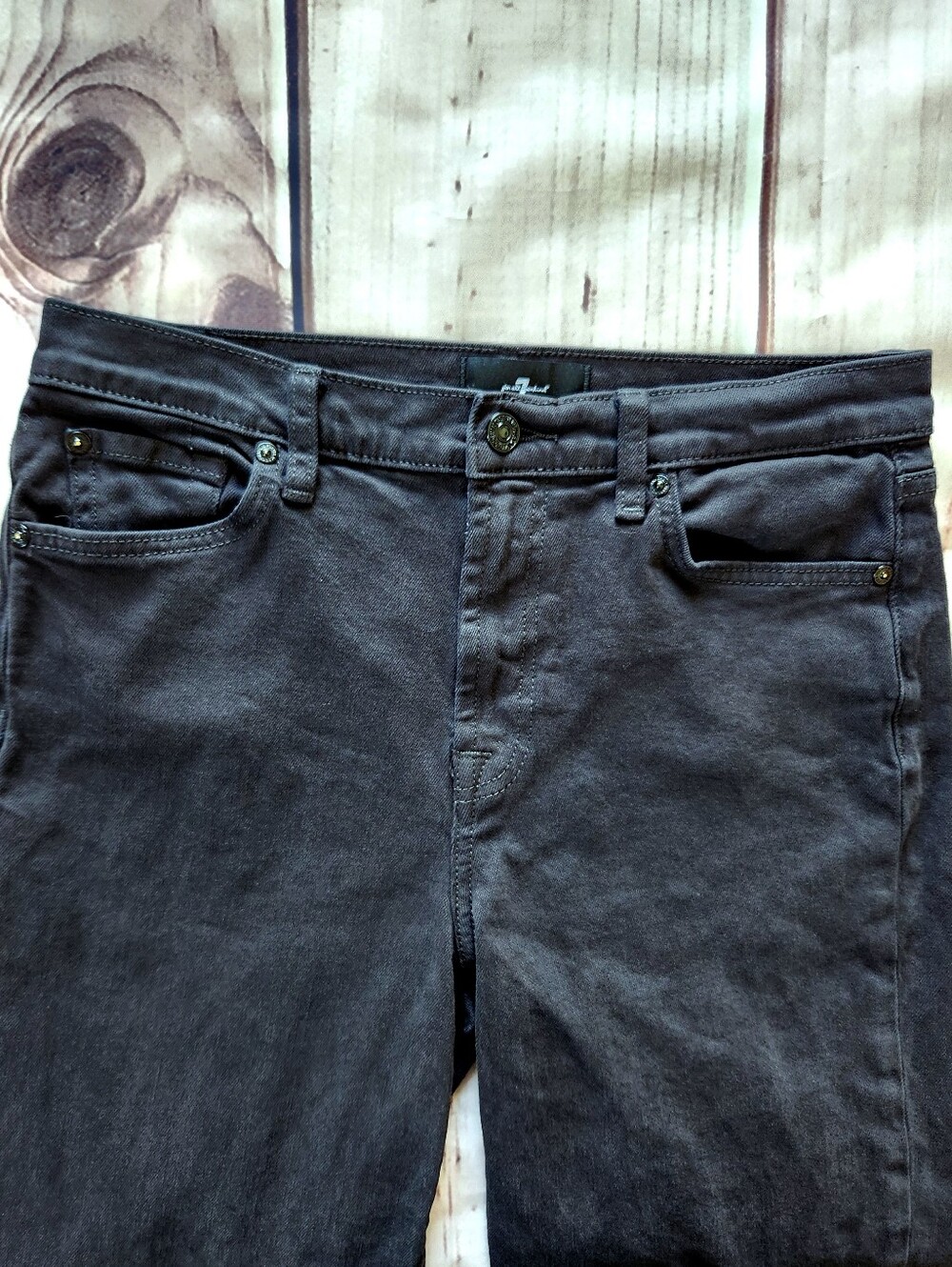 7 For All Mankind "Cropped Alexa Black Raw Cut" High Rise Jean | Women's Size 29 - Picture 6 of 14